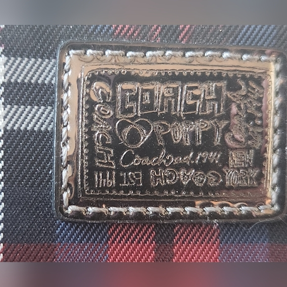 Coach Poppy Red Black Navy Shimmering Tartan Plaid Wristlet Wallet Purse EUC - Picture 6 of 10